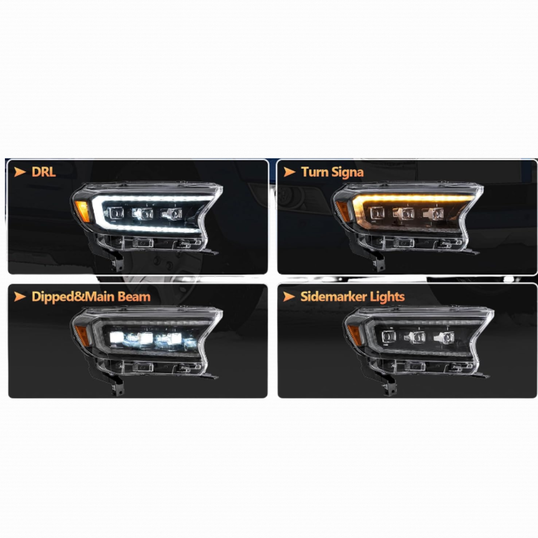 VLAND Amber Headlights – Compatible with Ranger T6 T7 T8 XL XLT Wildtrak (2015-2021) | Pair (Yellow)