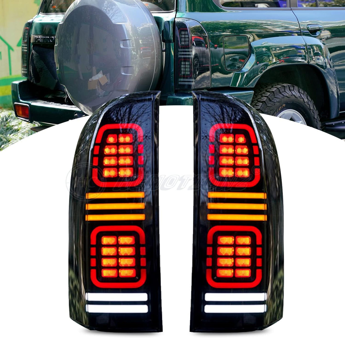 HCmotion LED Tail Lights Assembly for 2005-2016 Nissan Patrol Y61 GU – Start-Up Animation & Sequential Turn Signal