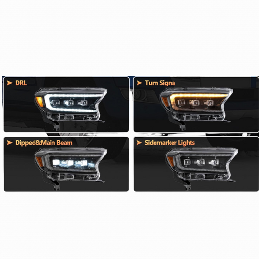 VLAND Amber Headlights – Compatible with Ranger T6 T7 T8 XL XLT Wildtrak (2015-2021) | Pair (Yellow)
